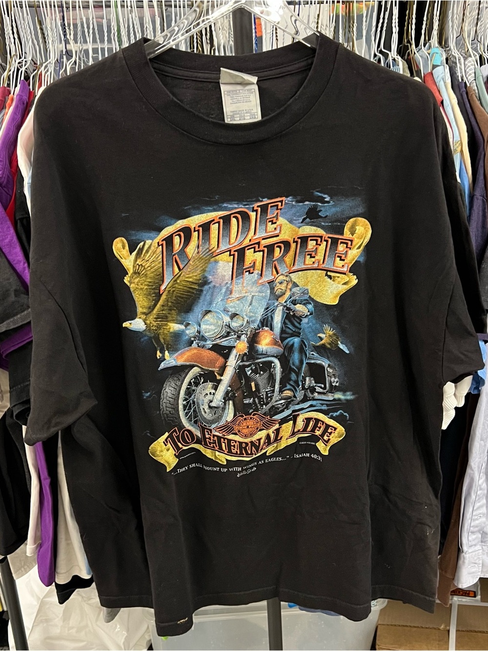 Vintage 2000 Ride Free To Eternal Life Biker Jesus Harley Parody T Shirt 2XL